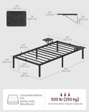 Single Bed Frame with Storage Shelves (190x90cm)