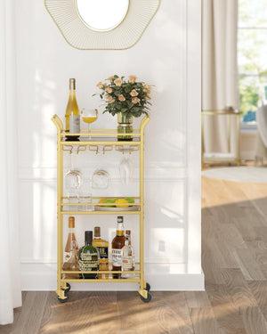 3-Tier Gold Bar Cart with Mirrored Shelves - Karrari