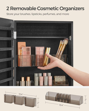 Wall Mounted Lockable Jewellery Cabinet with Mirror