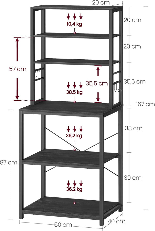 Kitchen Shelf with 6 Shelves & Hooks – Microwave & Coffee Station - Karrari