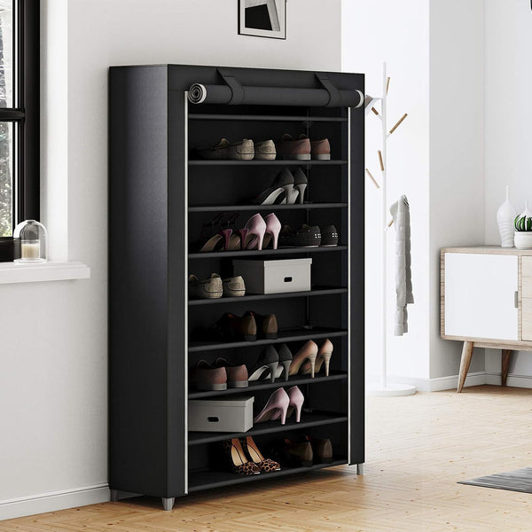 10 Tier Shoe Rack for 54 Pairs of Shoes Black Fabric