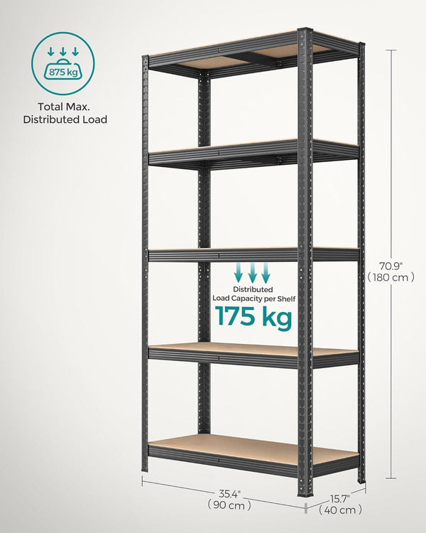 5-Tier Steel Shelving Unit - Heavy-Duty Garage Storage Rack (40x90x180cm) - Karrari
