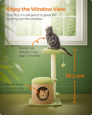 Cat Tree House, Tower – Green & Earth Brown