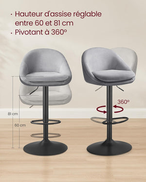 Set of 2 Adjustable Bar Stools - Dove Grey - Karrari