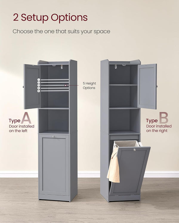 Tall Bathroom Storage Cabinet with Laundry Basket - Karrari