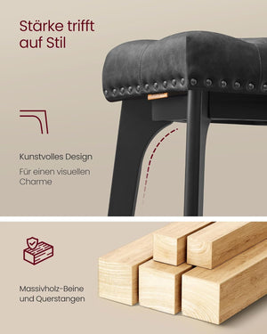 Set of 2 Faux Leather Bar Stools with Buttons & Rivets - Karrari