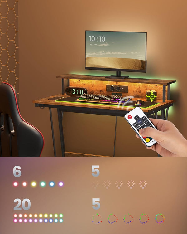 Gaming Desk with Built-in Power Strip & Monitor Stand - Karrari