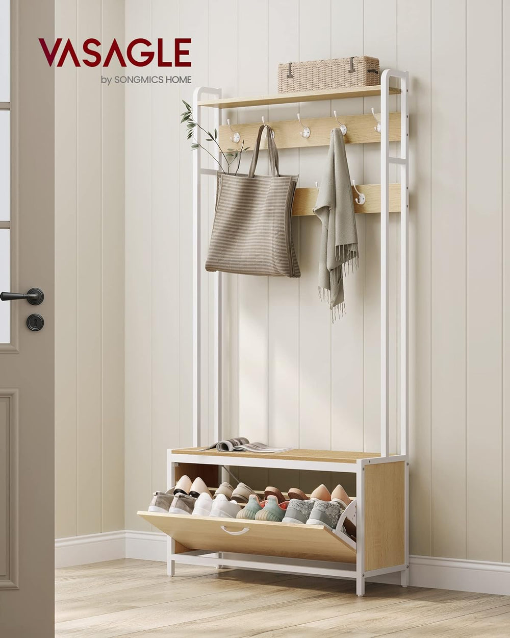 Hall Tree with Bench, Shoe Storage & 9 Hooks - Karrari