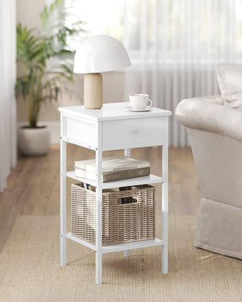 Nightstand, End Table, Tall Bedside Table with a Drawer and 2 Storage Shelves, Space Saving