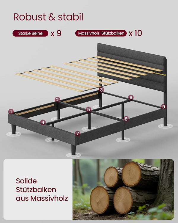 Metal Double Bed with Solid Wood Modern Slate (140 x 200cm) - Karrari