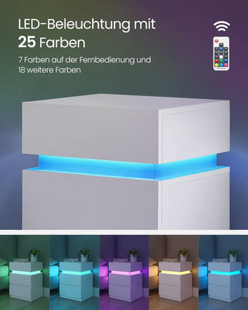 White bedside table with LED lighting, Modern Side table