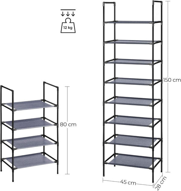 Shoe Rack 4-Tier (Set of 2) Metal Frame & Fabric Shelves
