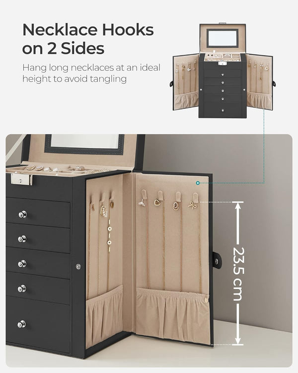 6-Tier Lockable Jewellery Box with Mirror & 5 Drawers - Karrari