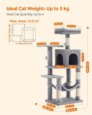 Light Grey Cat Tower - Hammock & Scratching Posts - Karrari