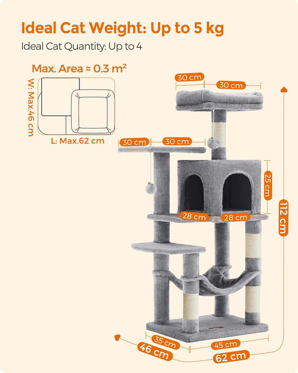 Light Grey Cat Tower - Hammock & Scratching Posts - Karrari