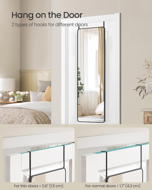 Full-Length Hanging Mirror, Over-Door or Wall-Mounted (40x120cm)