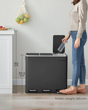 3-in-1 Steel Kitchen Recycling Bin (3×18L) - Karrari