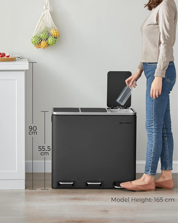 3-in-1 Steel Kitchen Recycling Bin (3×18L) - Karrari