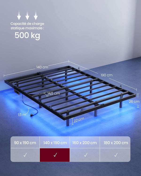 Double Bed Frame (140x190cm) LED Lighting & Electrical Outlets
