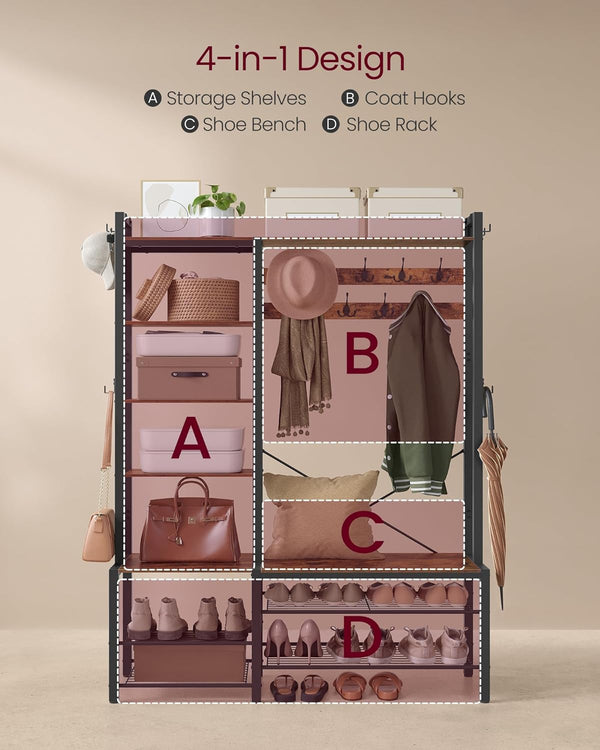 Hall Tree with Bench, Shoe Storage & Hooks - Karrari