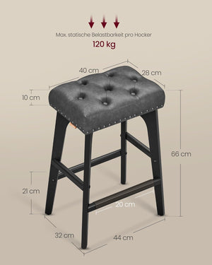 Set of 2 Faux Leather Bar Stools with Buttons & Rivets - Karrari
