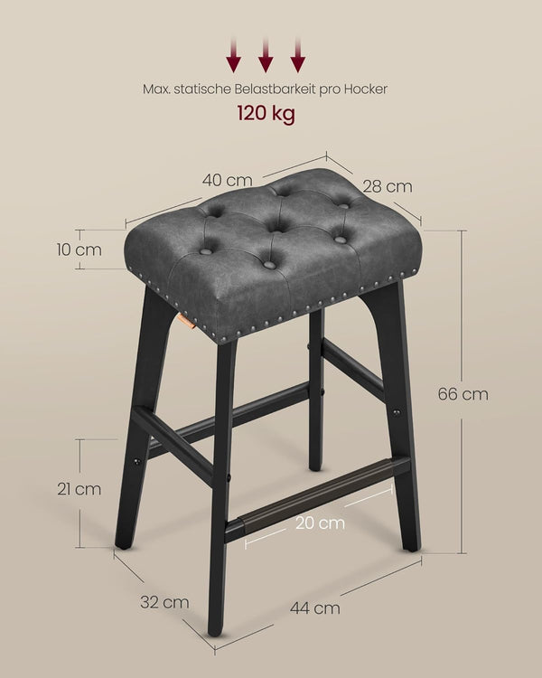 Set of 2 Faux Leather Bar Stools with Buttons & Rivets - Karrari