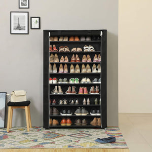 10 Tier Shoe Rack for 54 Pairs of Shoes Black Fabric