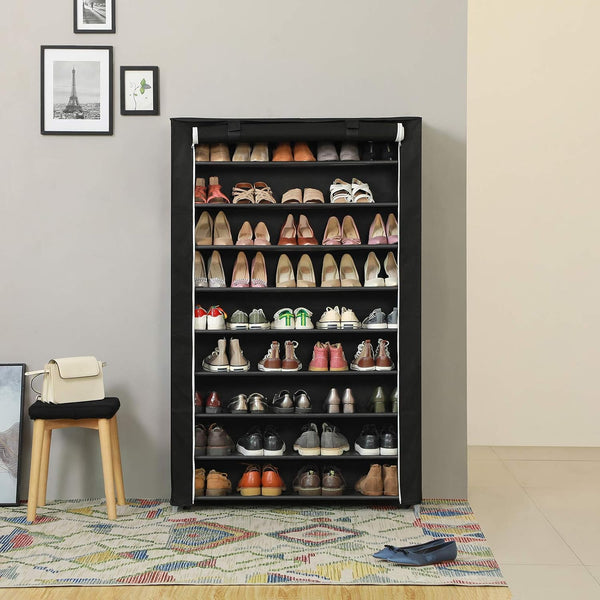 10 Tier Shoe Rack for 54 Pairs of Shoes Black Fabric