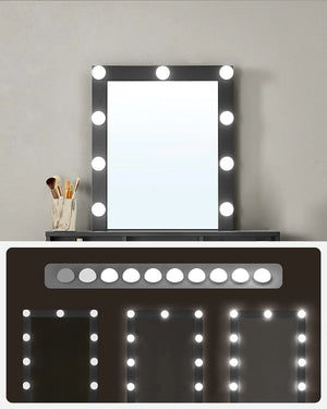 Vanity with Mirror, Lights, Drawers & Shelves