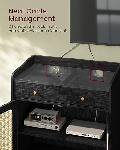 Boho Sideboard Cabinet with Rattan-Style Doors