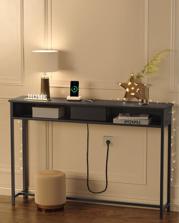 Console Table with Multisocket, Sofa Table with 2 Compartments, Space Saving, 25 x 120 x 81 cm