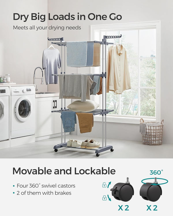 4-Tier Foldable Clothes Drying Rack – Stainless Steel - Karrari
