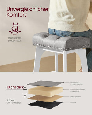 Set of 2 Faux Leather Bar Stools with Buttons & Rivets - Karrari