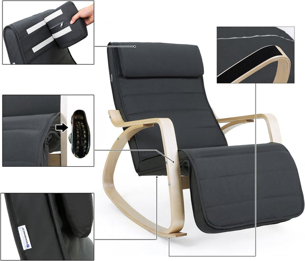 Rocking Chair with Adjustable Footrest - Dark Grey - Karrari