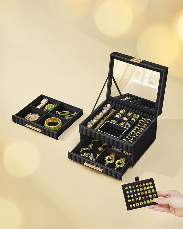 Elegant 3-Tier PU Leather Jewellery Box with Mirror