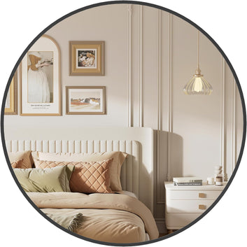 Round Mirror, 61 cm Bathroom Mirror for Wall, Metal Frame, Easy to Install, Modern Wall Mirror