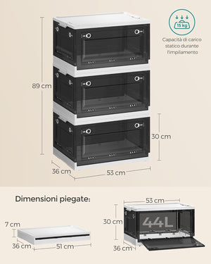Set of 3 Plastic Storage Boxes with Wheels (44L) - Karrari