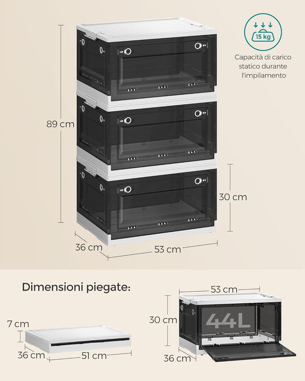 Set of 3 Plastic Storage Boxes with Wheels (44L) - Karrari