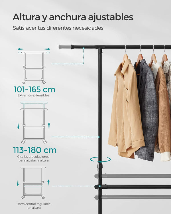 Double Clothes Rail on Wheels – Extendable & Adjustable