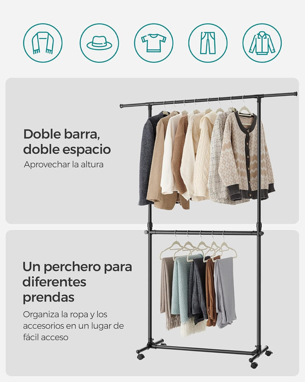Double Clothes Rail on Wheels – Extendable & Adjustable
