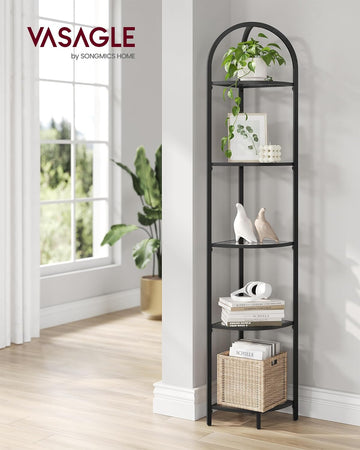 5-Tier Corner Shelf, Bookcase, Plant Holder, Bathroom Shelf, Tempered Glass, Steel Frame