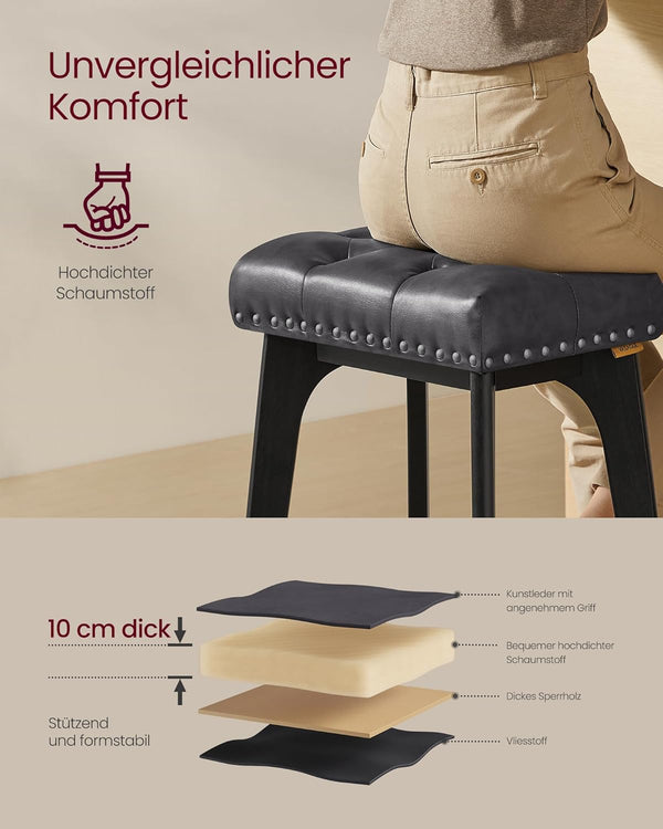 Set of 2 Faux Leather Bar Stools with Buttons & Rivets - Karrari