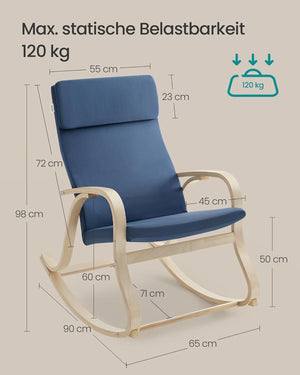 Rocking Chair with Birch Wood Frame - Midnight Blue - Karrari