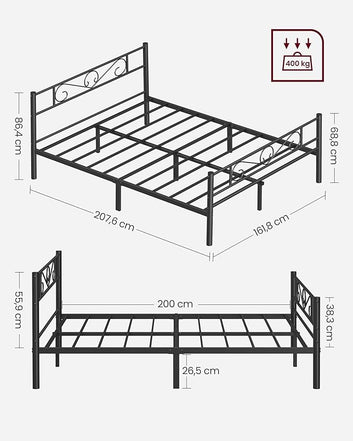 Double Bed Frame Metal Bed Frame Fits 200 x 160 cm Mattress Guest
