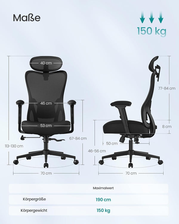Ergonomic Office Chair With Adjustable Lumbar and Headrest - Ink Black - Karrari