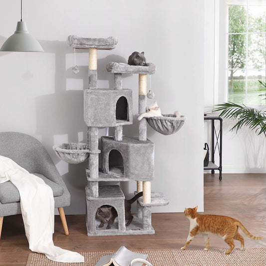 Scratching Post with 3 Houses, Cat Tree 164 cm, Light Gray