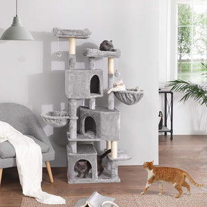 Light Grey Cat Tree with Scratching Post & 3 Houses - Karrari
