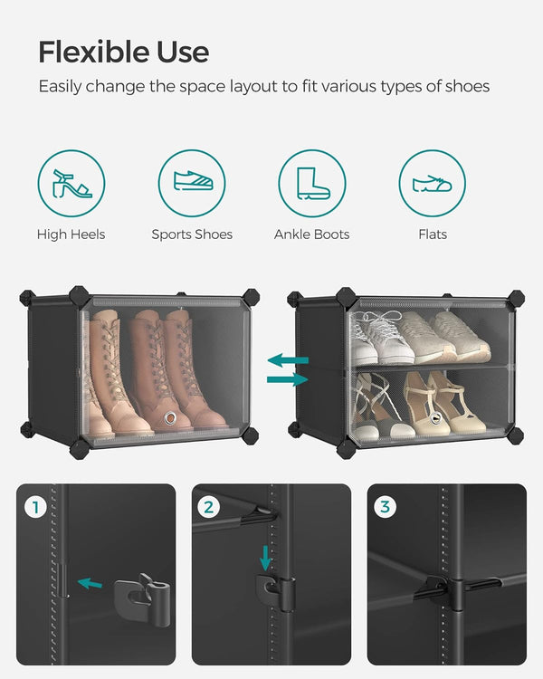 6-Slot Interlocking Shoe Rack Cabinet (Black) - Karrari