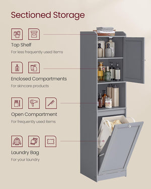 Tall Bathroom Storage Cabinet with Laundry Basket - Karrari