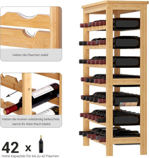 7-Tier Bamboo Wine Rack, Holds 42 Bottles - Karrari